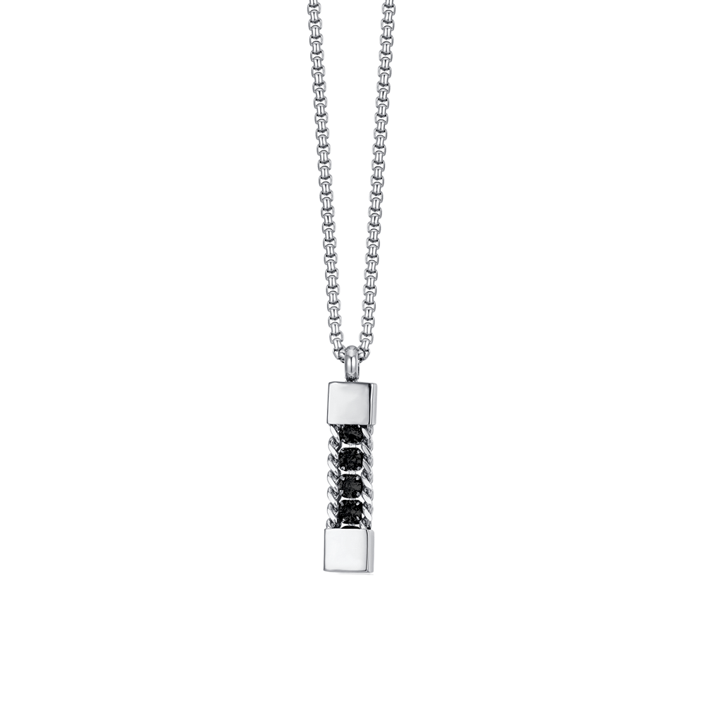 COLLIER HOMME EN ACIER AVEC CRISTAUX NOIRS