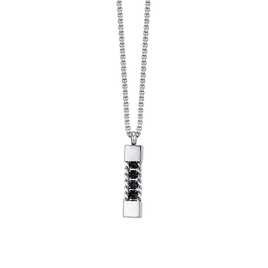 COLLIER HOMME EN ACIER AVEC CRISTAUX NOIRS