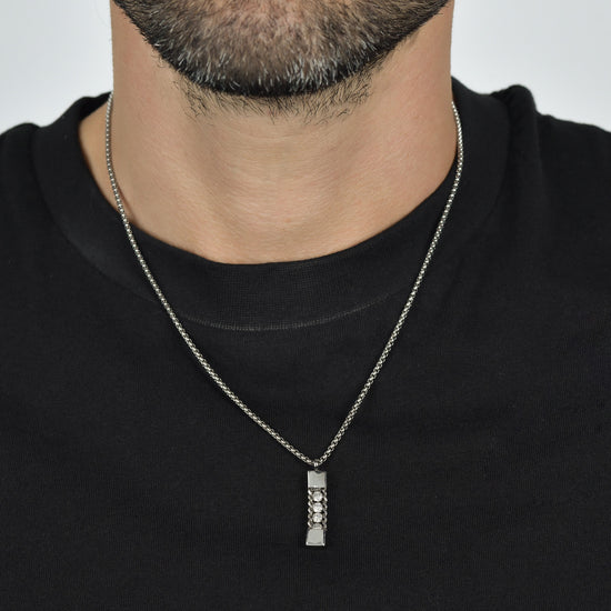 COLLIER HOMME EN ACIER AVEC CRISTAUX BLANCS