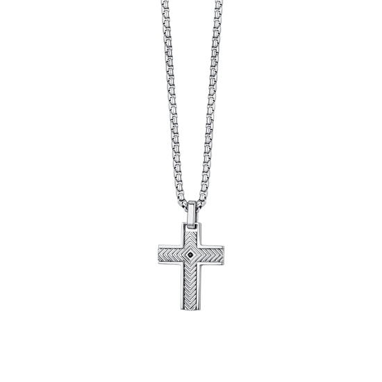 COLLIER EN ACIER POUR HOMMES AVEC CROIX