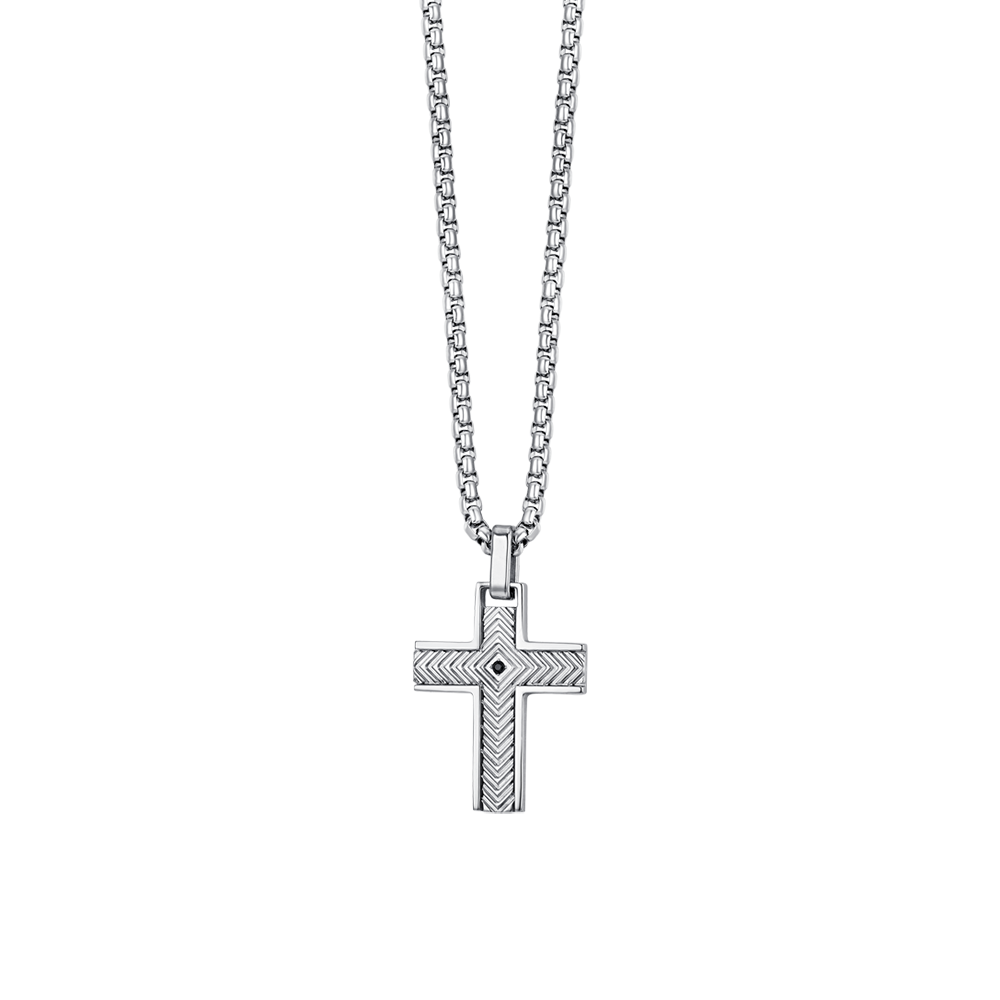 COLLIER EN ACIER POUR HOMMES AVEC CROIX