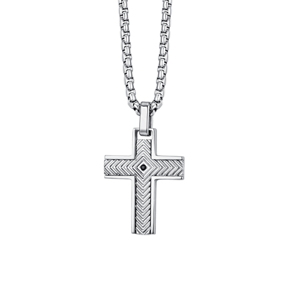 COLLIER EN ACIER POUR HOMMES AVEC CROIX