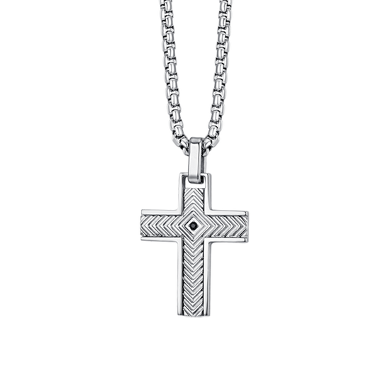 COLLIER EN ACIER POUR HOMMES AVEC CROIX