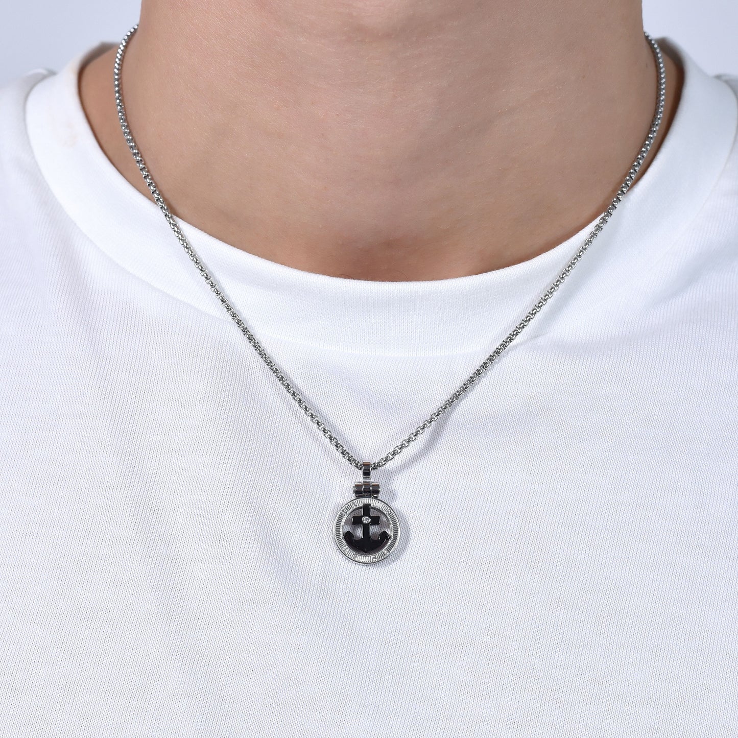 COLLIER HOMME ACIER ANCRE IP NOIR