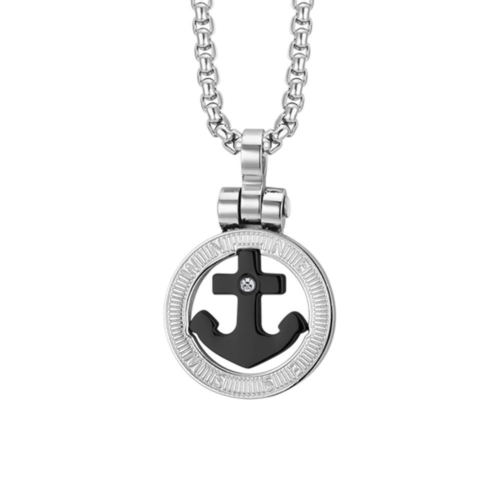 COLLIER HOMME ACIER ANCRE IP NOIR