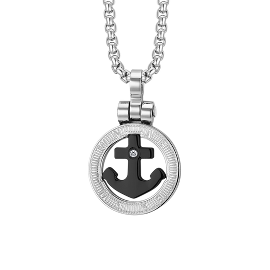 COLLIER HOMME ACIER ANCRE IP NOIR