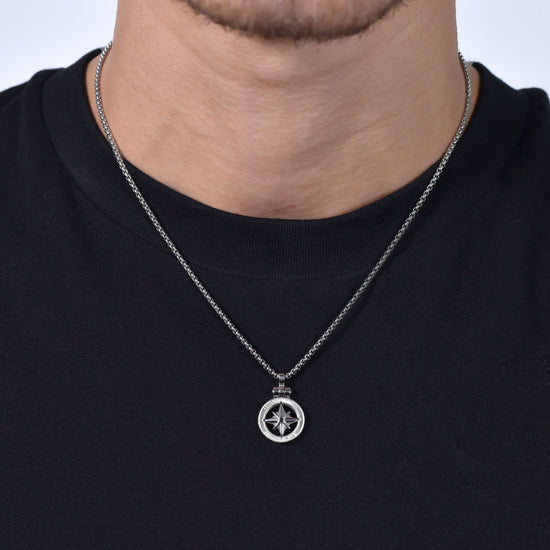 COLLIER D'ACIER POUR HOMME AVEC ROSE DE VENT Luca Barra