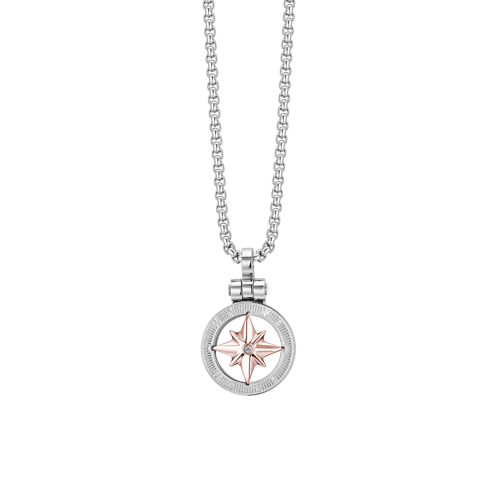 COLLIER HOMME EN ACIER AVEC IP ROSE WIND ROSE