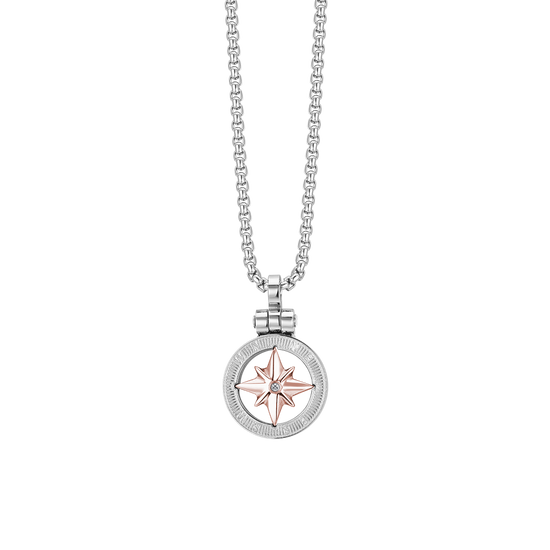 COLLIER HOMME EN ACIER AVEC IP ROSE WIND ROSE