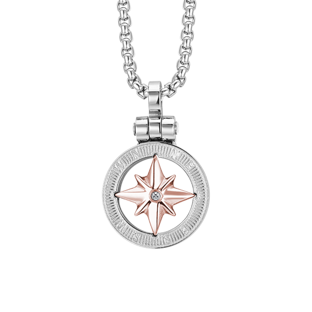 COLLIER HOMME EN ACIER AVEC IP ROSE WIND ROSE