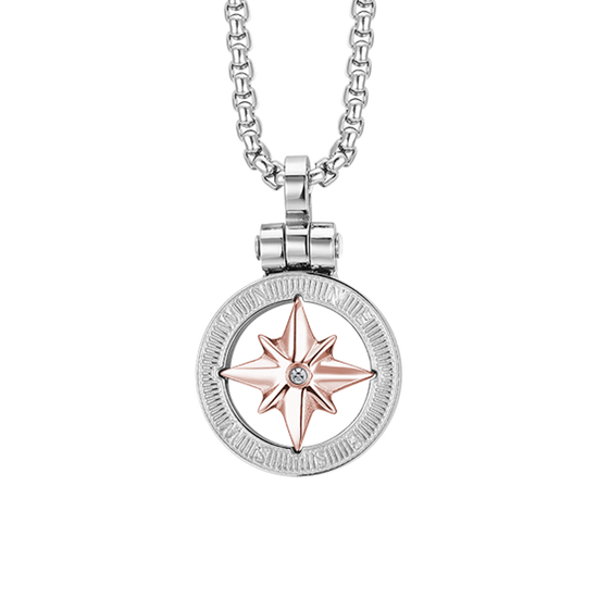 COLLIER HOMME EN ACIER AVEC IP ROSE WIND ROSE