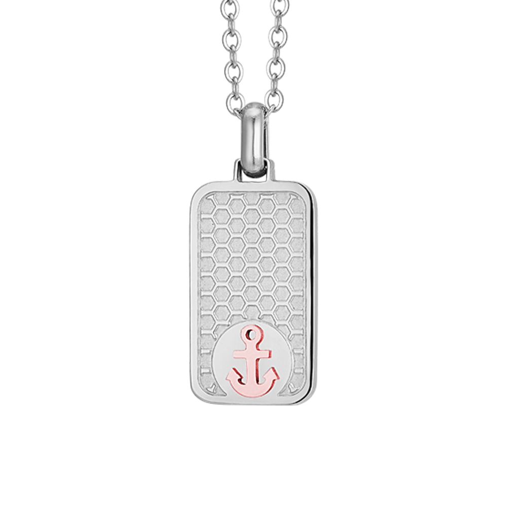 COLLIER HOMME EN ACIER AVEC ANCRE ROSE IP