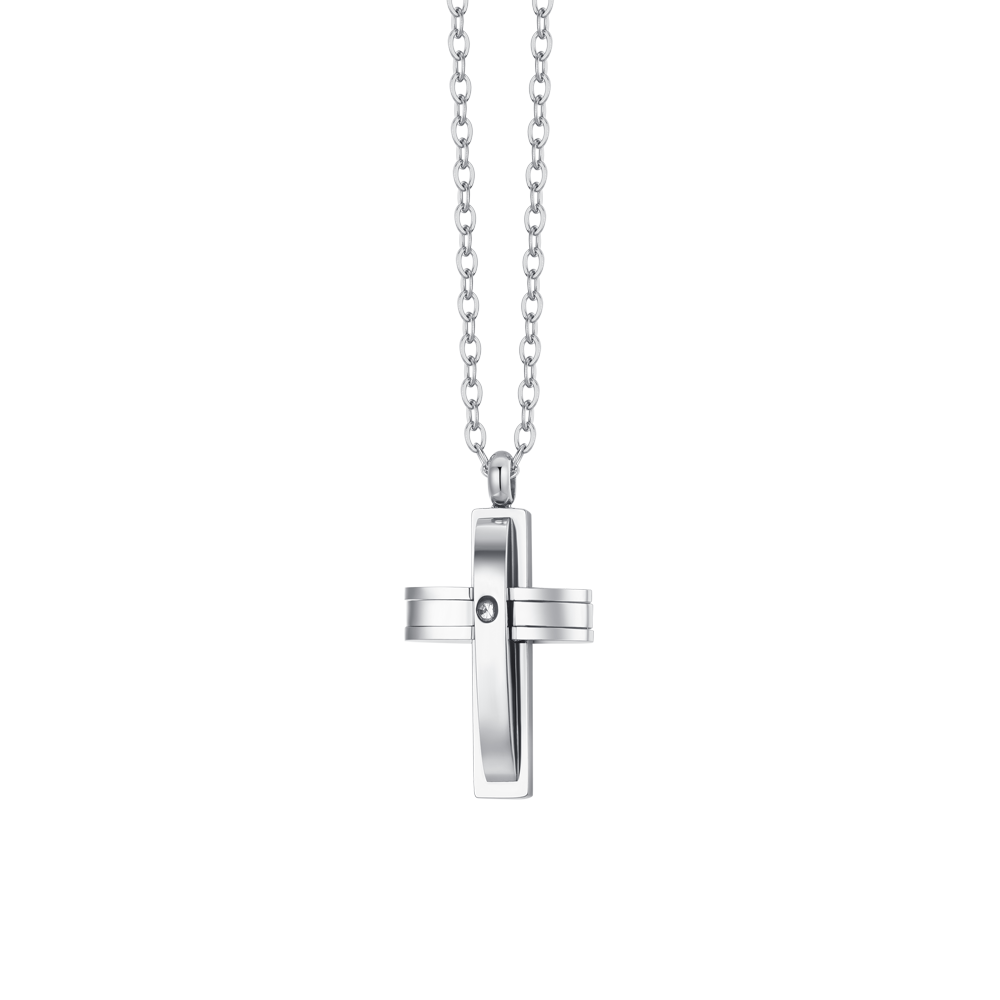 COLLIER HOMME CROIX EN ACIER ET ZIRCON