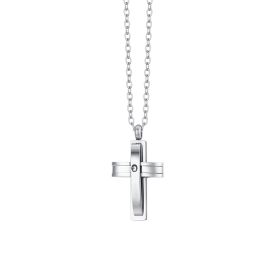 COLLIER HOMME CROIX EN ACIER ET ZIRCON