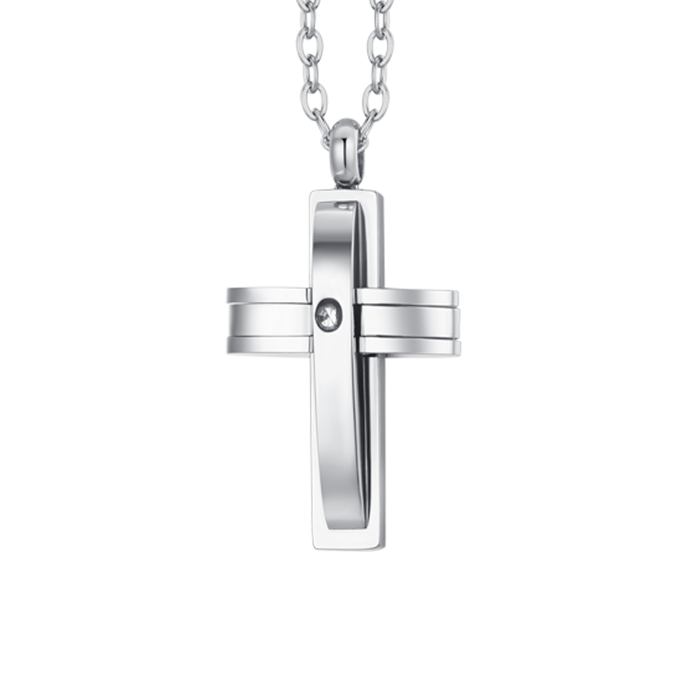 COLLIER HOMME CROIX EN ACIER ET ZIRCON