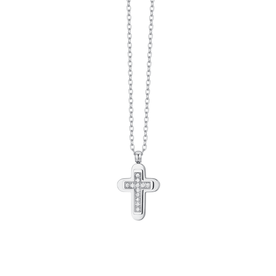 COLLIER POUR HOMME AVEC CROIX EN ACIER ET ZIRCON CUBIQUE BLANC