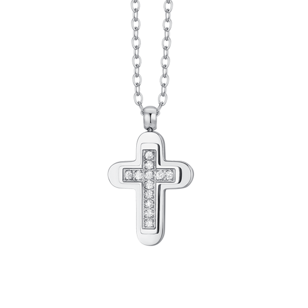 COLLIER POUR HOMME AVEC CROIX EN ACIER ET ZIRCON CUBIQUE BLANC