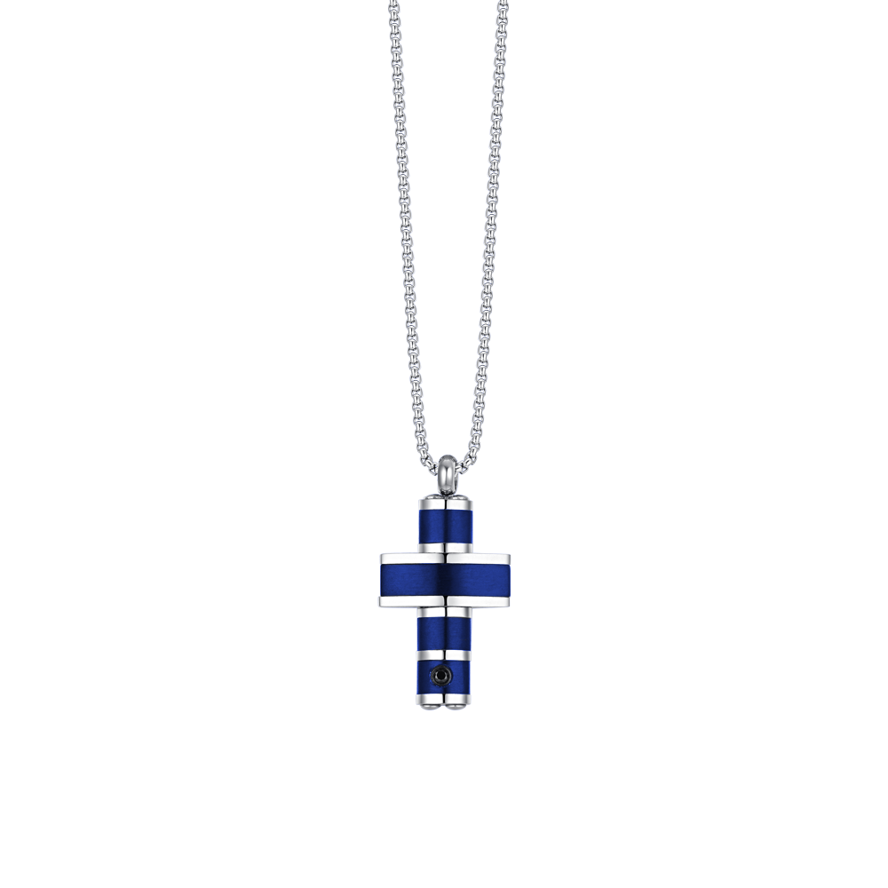 HOMME ACIER CROIX IP COLLIER BLEU