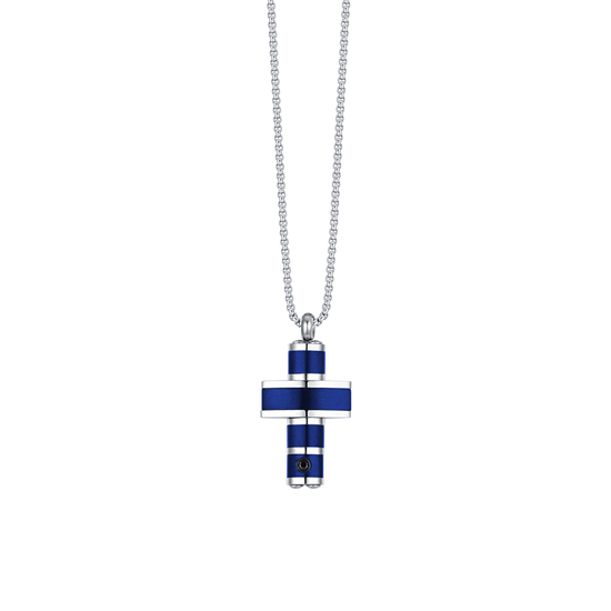 HOMME ACIER CROIX IP COLLIER BLEU