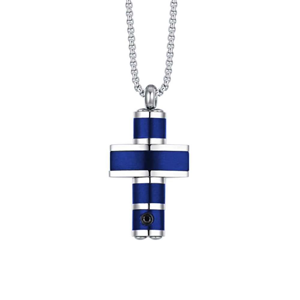 HOMME ACIER CROIX IP COLLIER BLEU