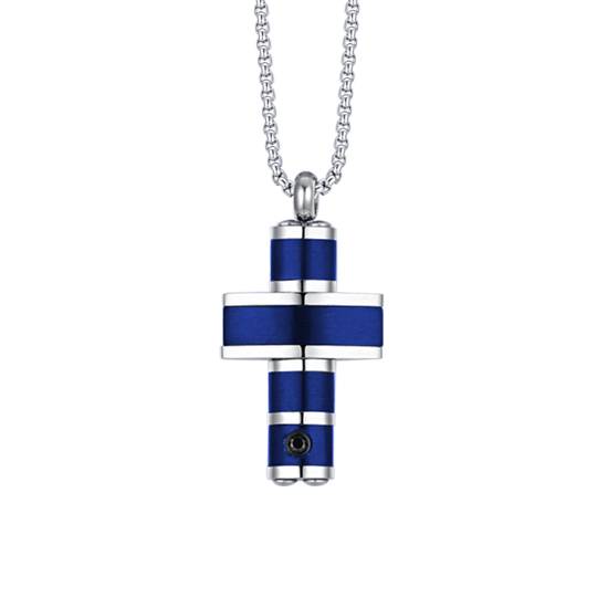 HOMME ACIER CROIX IP COLLIER BLEU