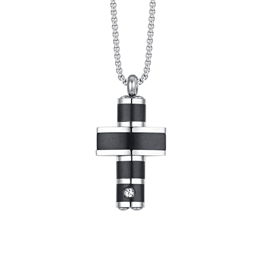 COLLIER HOMME ACIER CROIX IP NOIR