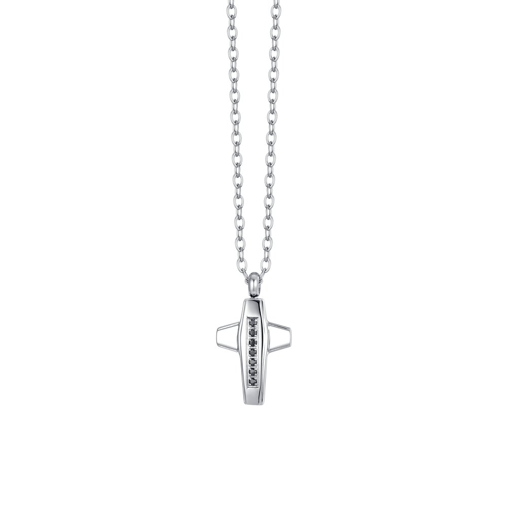 COLLIER POUR HOMME AVEC CROIX EN ACIER ET ZIRCON CUBIQUE NOIR