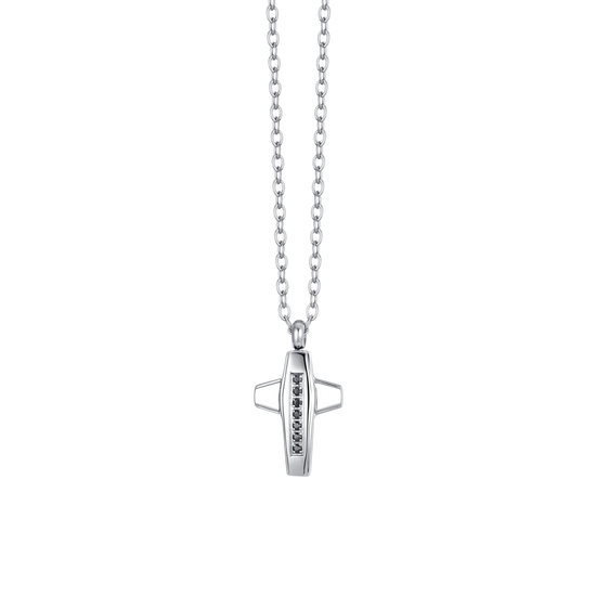 COLLIER POUR HOMME AVEC CROIX EN ACIER ET ZIRCON CUBIQUE NOIR