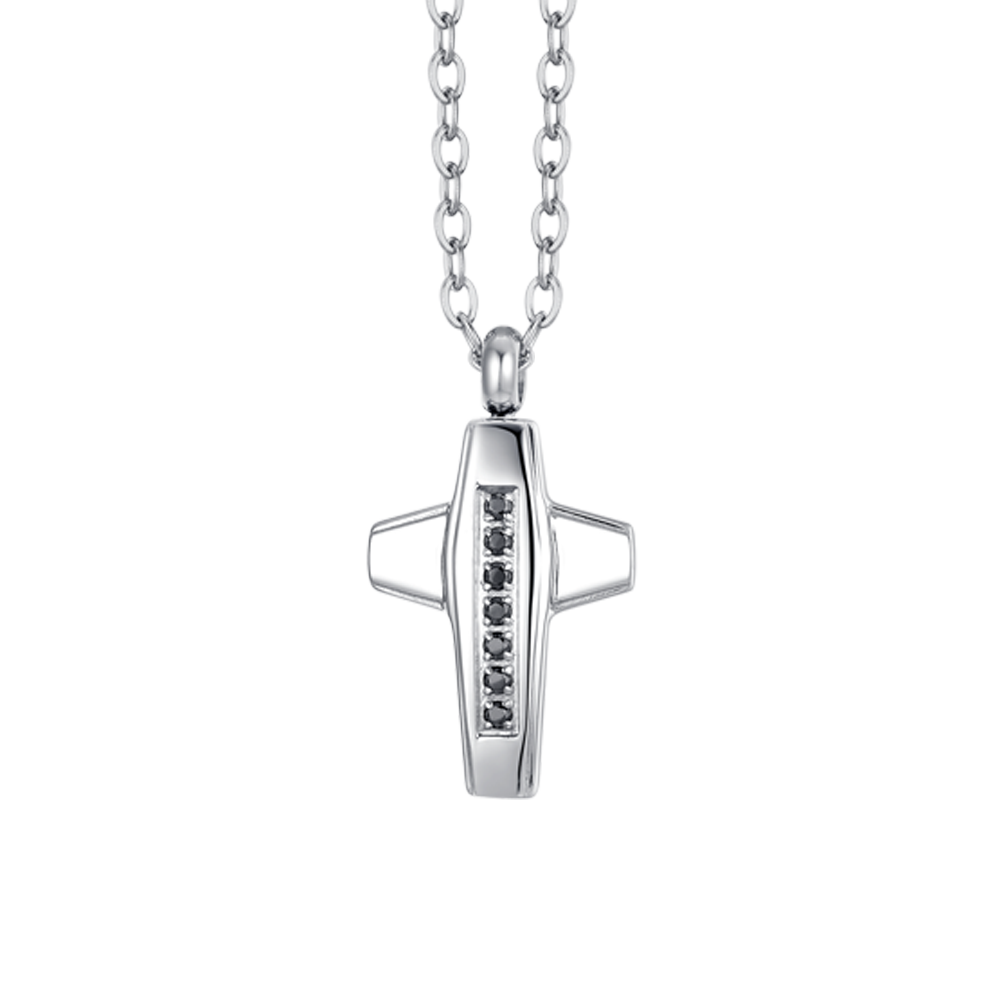 COLLIER POUR HOMME AVEC CROIX EN ACIER ET ZIRCON CUBIQUE NOIR