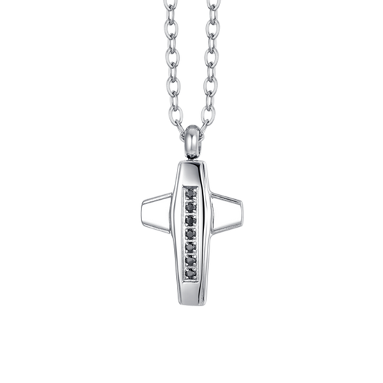 COLLIER POUR HOMME AVEC CROIX EN ACIER ET ZIRCON CUBIQUE NOIR