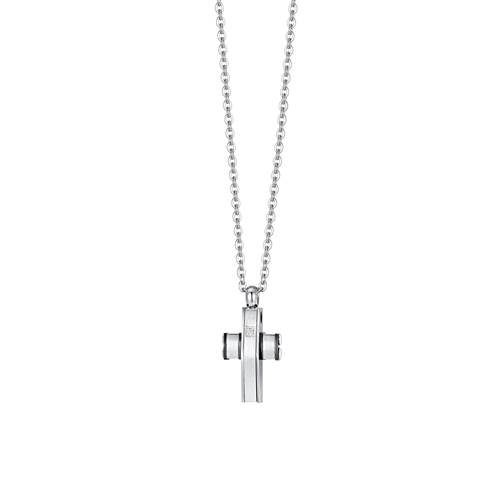 COLLIER HOMME CROIX EN ACIER ET IP EN ACIER NOIR