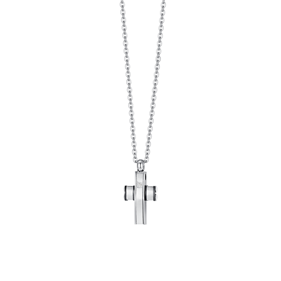 COLLIER HOMME CROIX EN ACIER ET IP EN ACIER NOIR