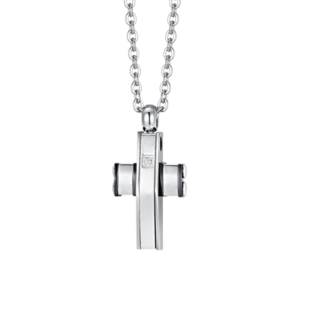 COLLIER HOMME CROIX EN ACIER ET IP EN ACIER NOIR