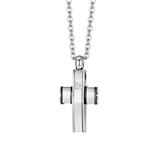 COLLIER HOMME CROIX EN ACIER ET IP EN ACIER NOIR