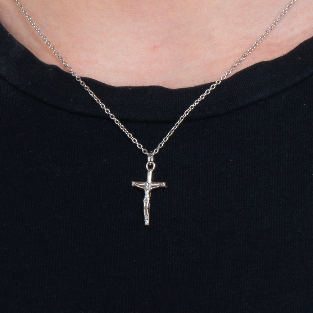 COLLIER HOMME EN ACIER AVEC CRUCIFIX