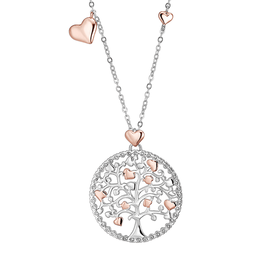 COLLIER FEMME ARBRE DE VIE EN ACIER AVEC ÉLÉMENTS DE ROSE