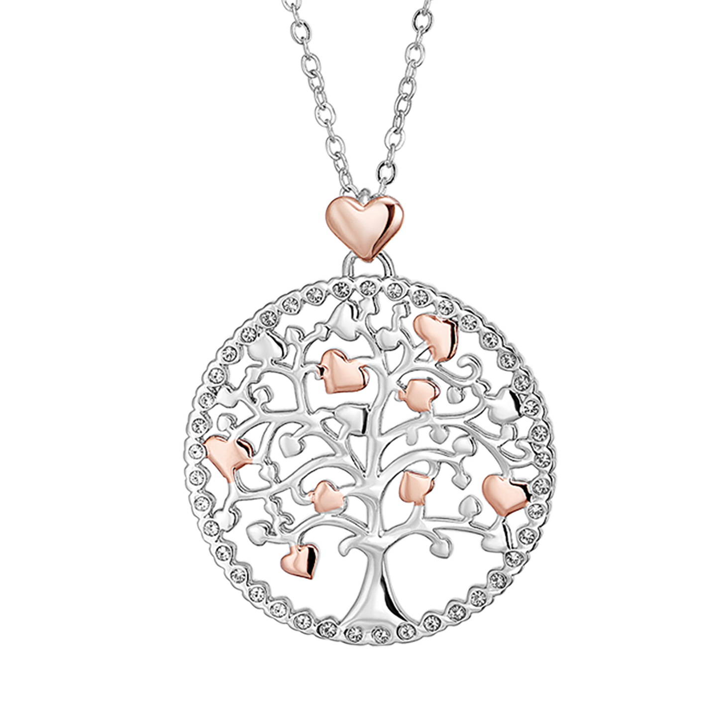 COLLIER FEMME ARBRE DE VIE EN ACIER AVEC ÉLÉMENTS DE ROSE