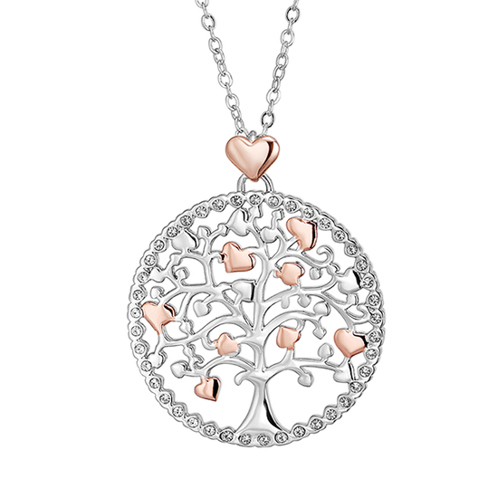 COLLIER FEMME ARBRE DE VIE EN ACIER AVEC ÉLÉMENTS DE ROSE