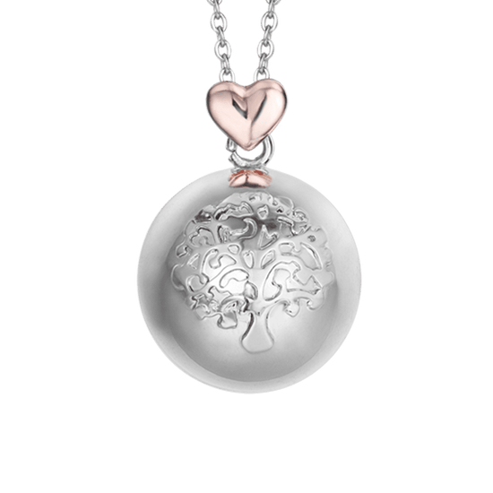 COLLIER D'APPEL À L'ANGE EN ACIER, SPHÈRE EN MÉTAL AVEC ARBRE DE VIE ET CŒUR