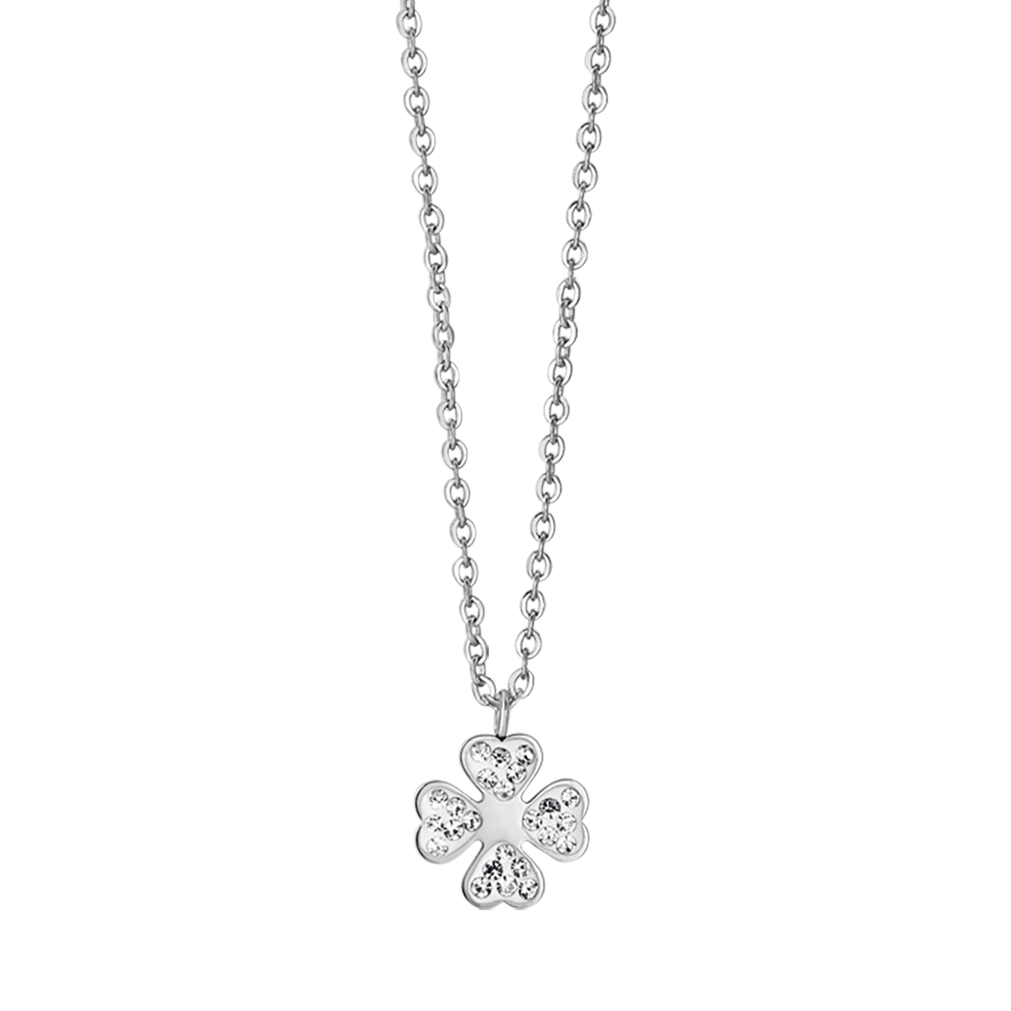 COLLIER EN ACIER POUR FEMMES AVEC TRÈFLE À QUATRE FEUILLES ET CRISTAUX BLANCS