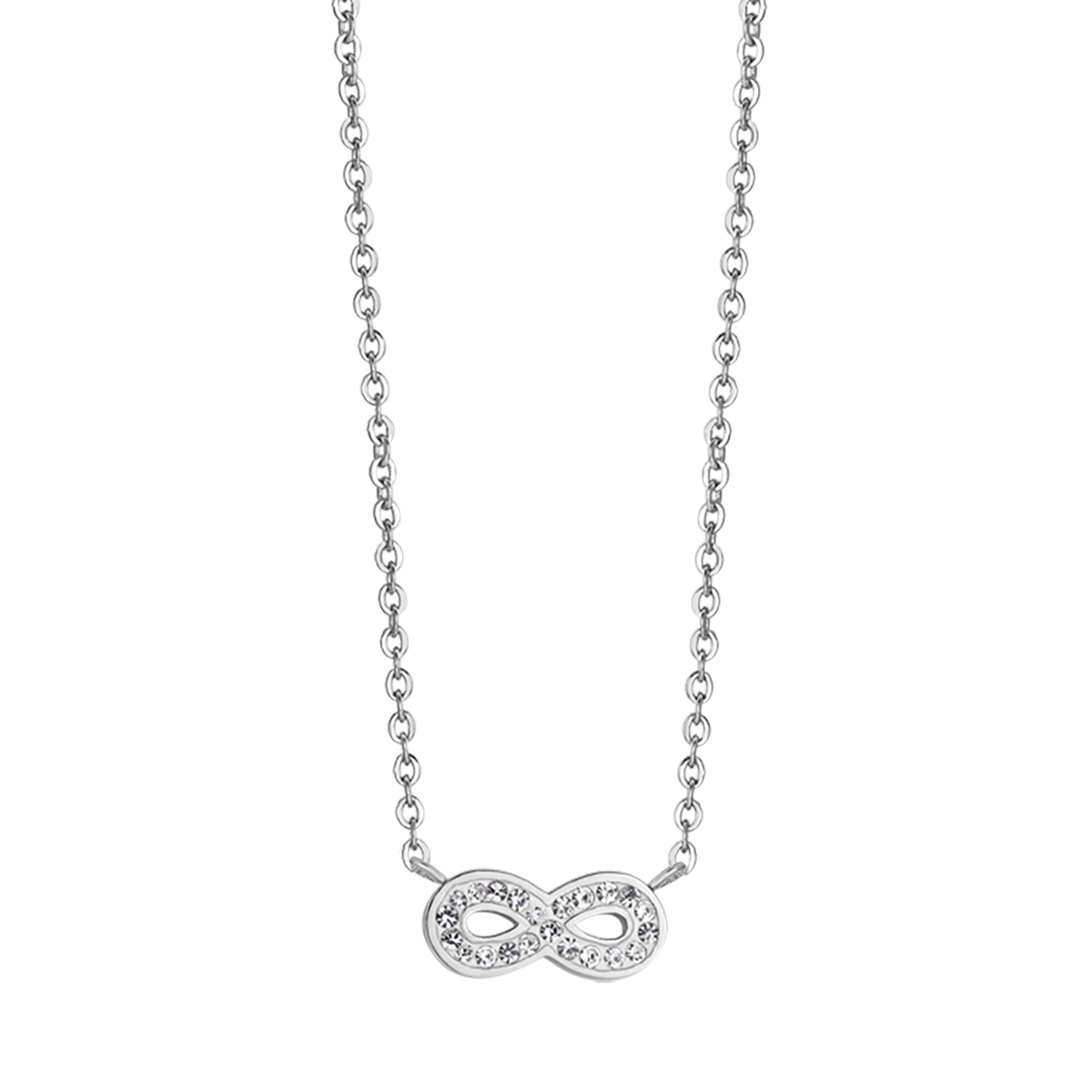 COLLIER EN ACIER POUR FEMMES AVEC INFINI ET CRISTAUX BLANCS