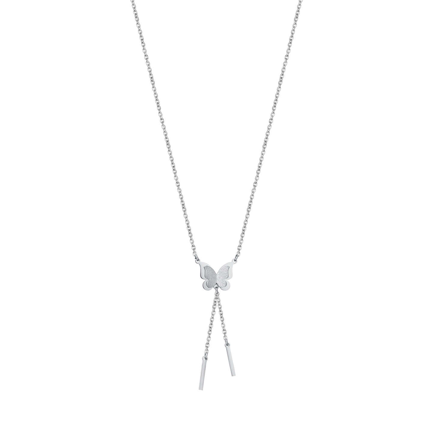 COLLIER EN ACIER, PAPILLON AVEC PAILLETTES BLANCHES