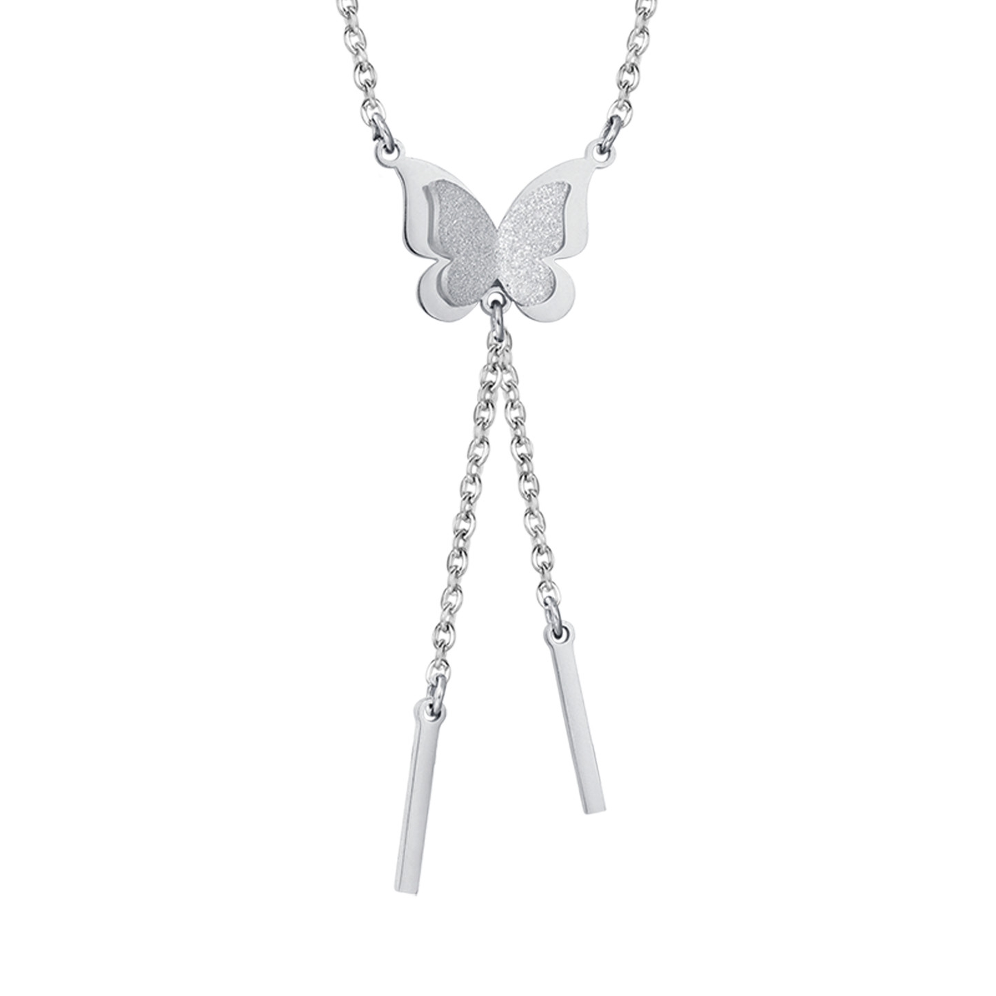 COLLIER EN ACIER, PAPILLON AVEC PAILLETTES BLANCHES