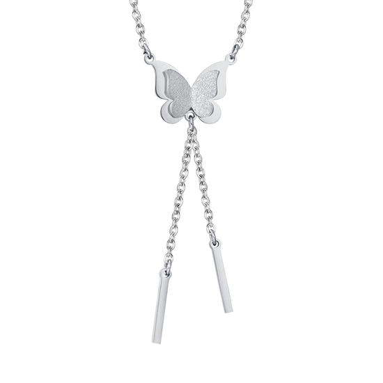 COLLIER EN ACIER, PAPILLON AVEC PAILLETTES BLANCHES