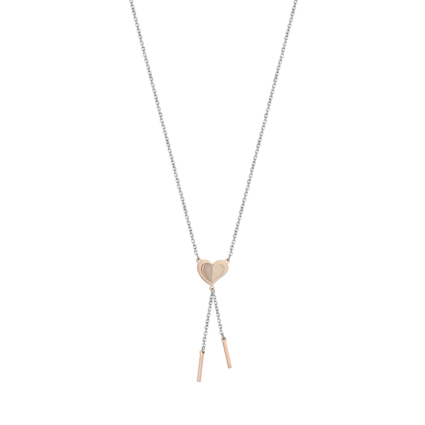 COLLIER COEUR EN ACIER IP ROSE AVEC ROSES PAILLETÉES