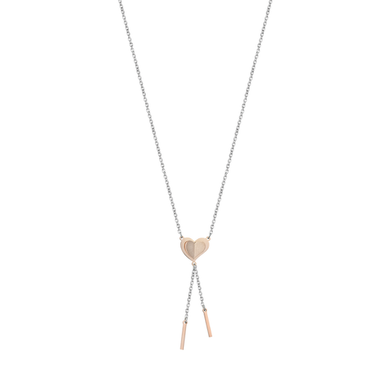 COLLIER COEUR EN ACIER IP ROSE AVEC ROSES PAILLETÉES