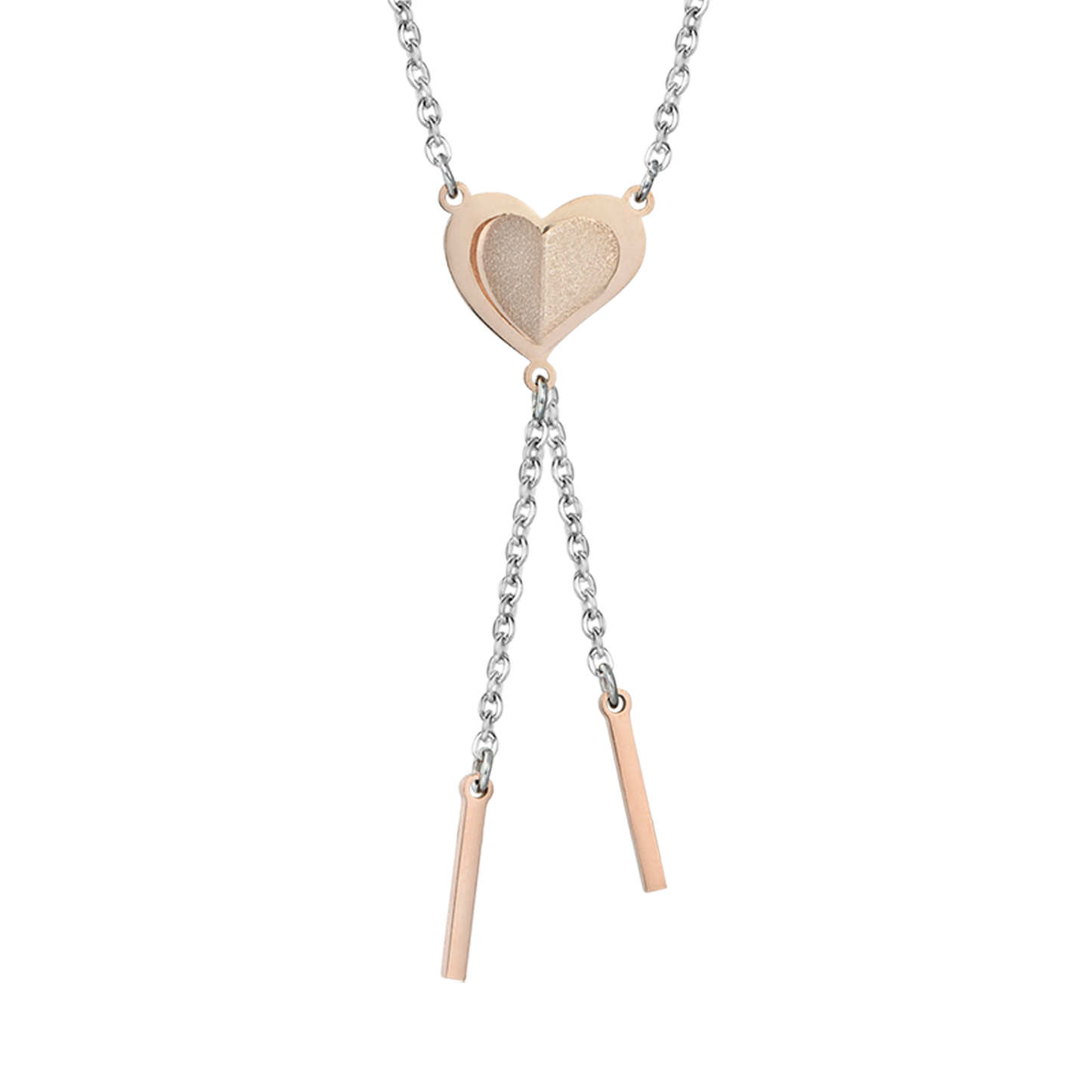 COLLIER COEUR EN ACIER IP ROSE AVEC ROSES PAILLETÉES