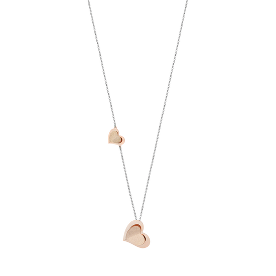 COLLIER EN ACIER AVEC CŒURS EN ACIER IP ROSES AVEC ROSES PAILLETÉES