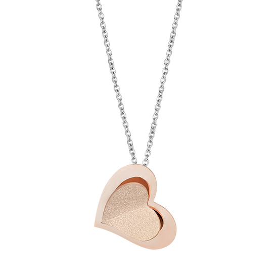 COLLIER EN ACIER AVEC CŒURS EN ACIER IP ROSES AVEC ROSES PAILLETÉES