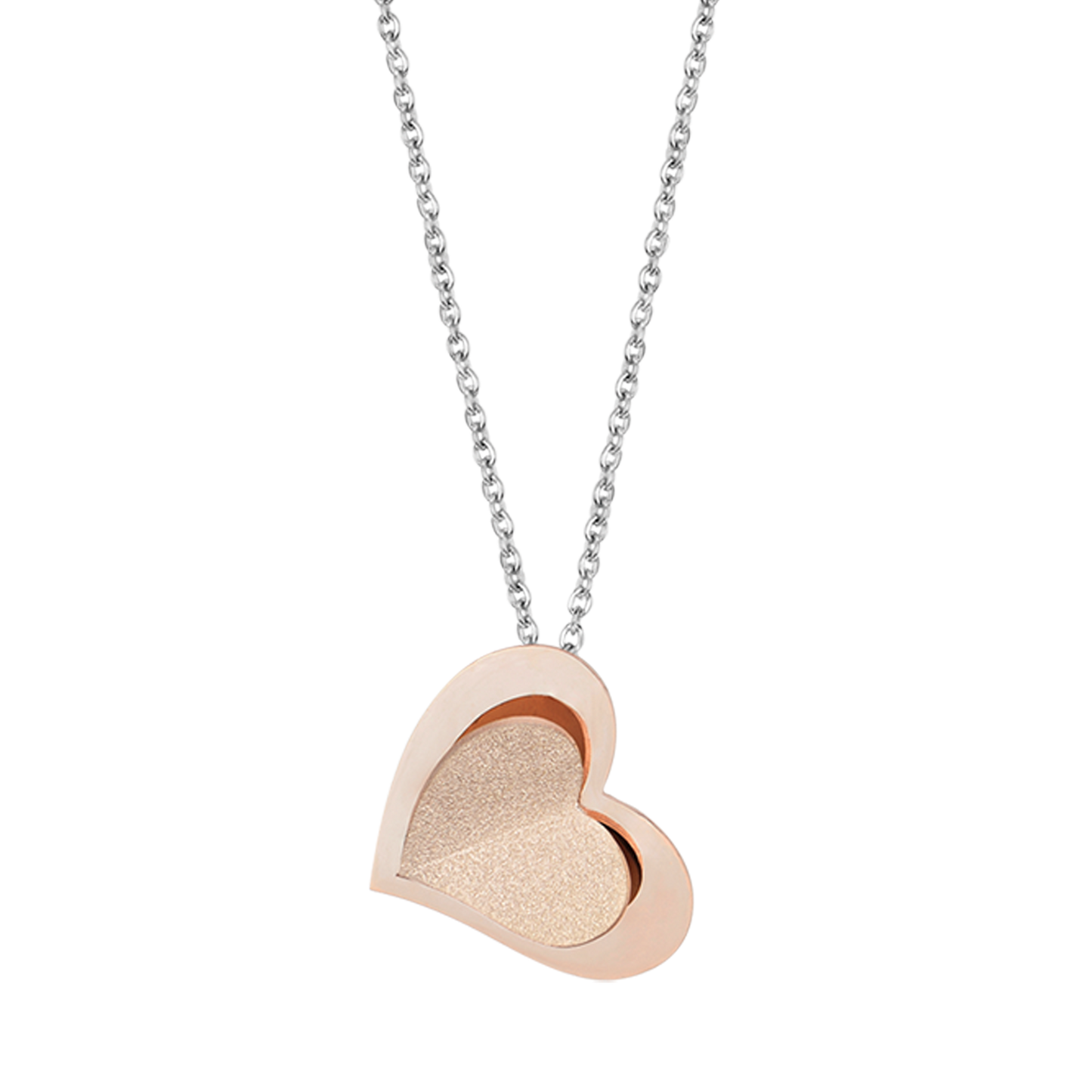 COLLIER EN ACIER AVEC CŒURS EN ACIER IP ROSES AVEC ROSES PAILLETÉES